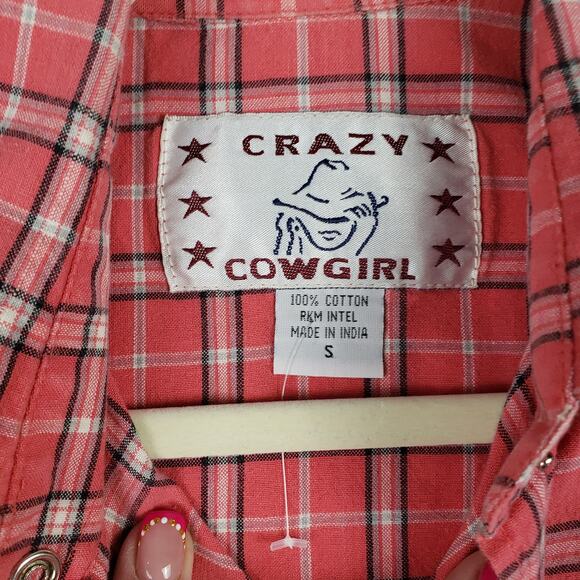Crazy Cowgirl Size S Sleeveless Plaid Snap Up‎ Red Western 100% Cotton Country - Picture 5 of 7
